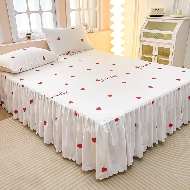 韩版公主风保护套枕套三件套防滑床裙单件双层边床罩花边床笠床套