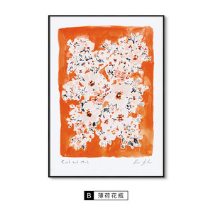 春暖花开原木风花卉壁画餐厅桌边红色玄关装饰画新中式喜庆挂画