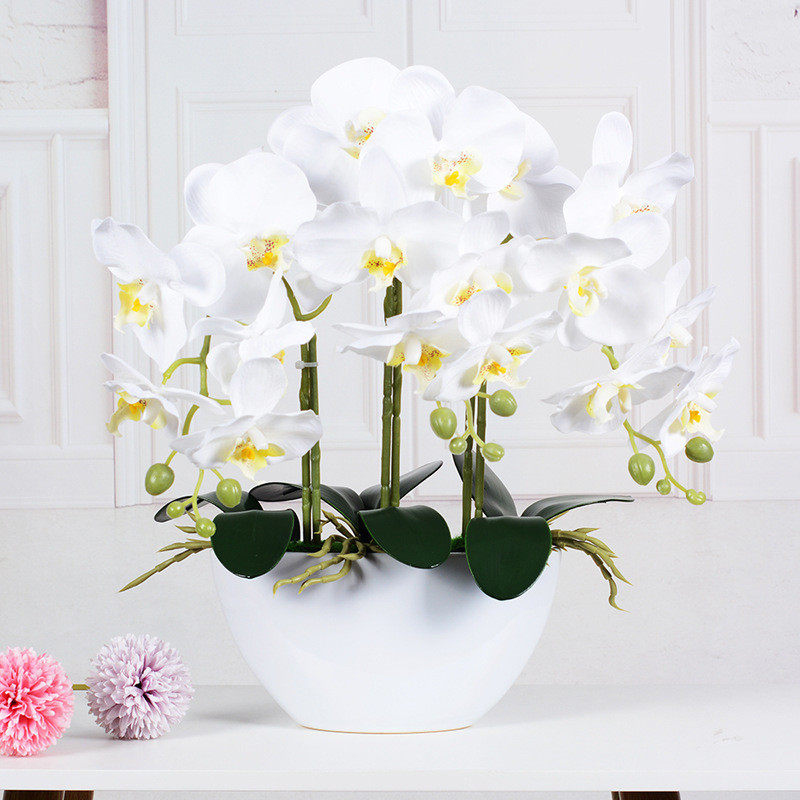 工厂直销蝴蝶兰仿真花摆件客厅手感兰花桌面假花花艺餐桌花娟花
