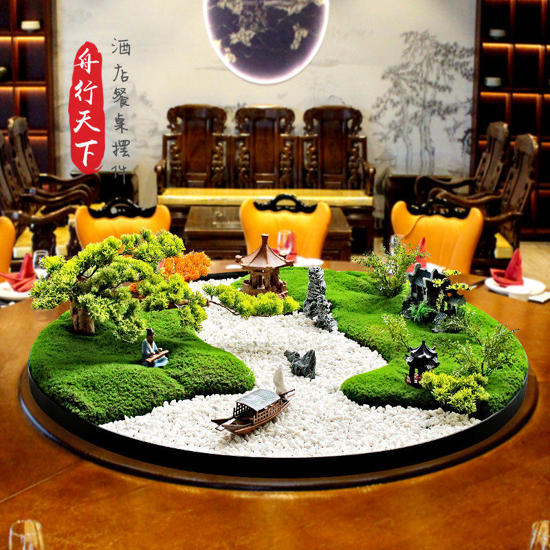 大圆桌转盘中间摆件新中式装饰摆花酒店桌花圆形微缩景观餐桌摆台,家居饰品,仿真花/假花,淘宝优惠券,粉丝福利购,淘宝优惠卷