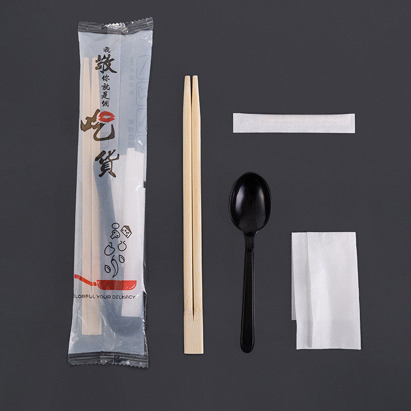 厂家一次性筷子四件套装饭店外卖打包牙签竹筷勺子纸巾餐具包批发
