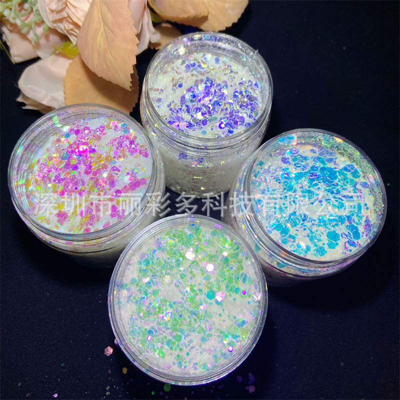 进口人鱼偏光粉美甲超薄变色龙亮片ab七彩金葱闪光片流滴胶麻闪粉