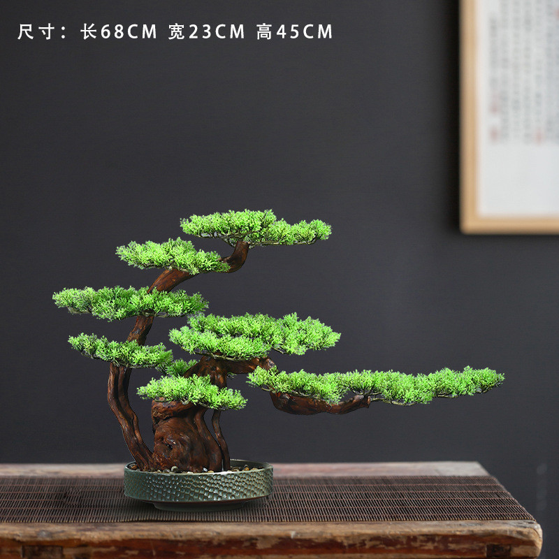 仿真绿植新中式迎客松盆景新年摆件造景仿真松树酒店玄关室内景观
