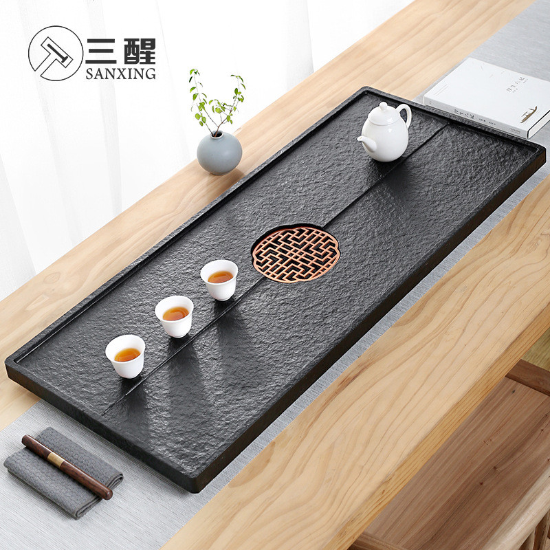 三醒乌金石茶盘整块天然石材石头茶盘简约家用排水茶海茶台茶盘