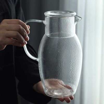家用客厅锤纹冷水壶大容量透明带盖玻璃壶简约柠檬水容器晾水壶