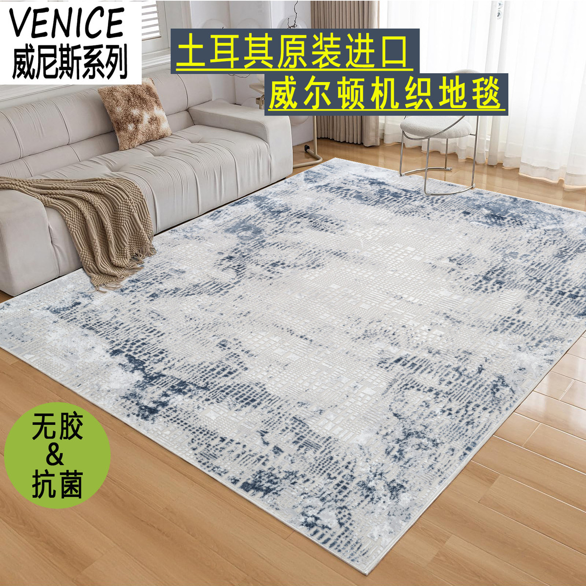 土耳其进口无胶机织地毯客厅耐脏易打理卧室高端轻奢床边可洗地毯