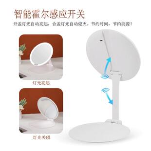 光充电款圆形led便携旅行化妆镜折叠补热卖美妆镜子三色灯梳妆镜