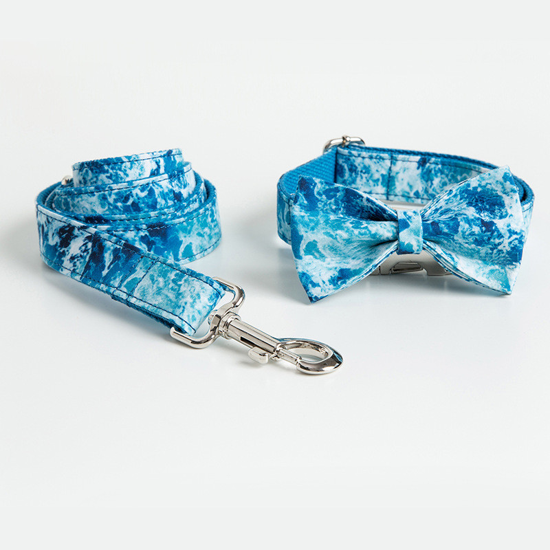 牵引绳ins宠物项圈海洋蝴蝶结套装狗链大狗脖牵引带