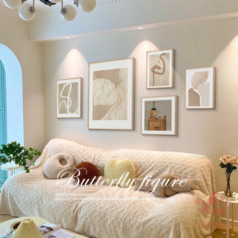 抽象几何艺术沙发背景墙挂画奶油卧室画ins风客厅组装饰画