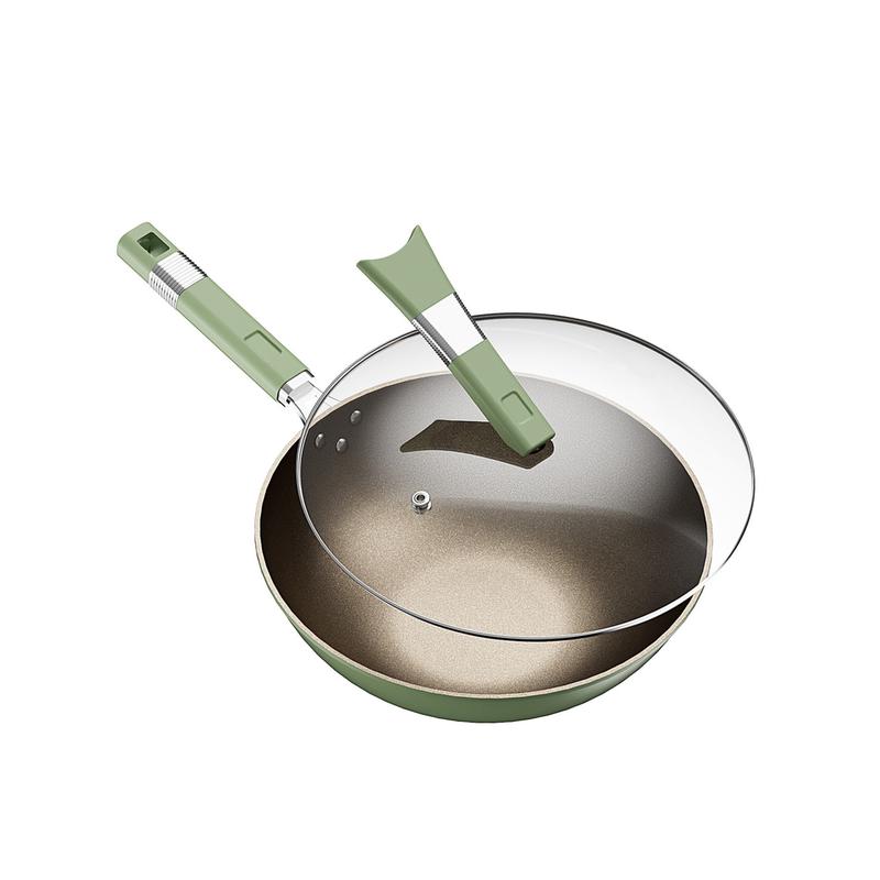 工厂直供现代简约恋家钛锅无涂层炒锅不粘锅家用不锈钢平底炒菜锅