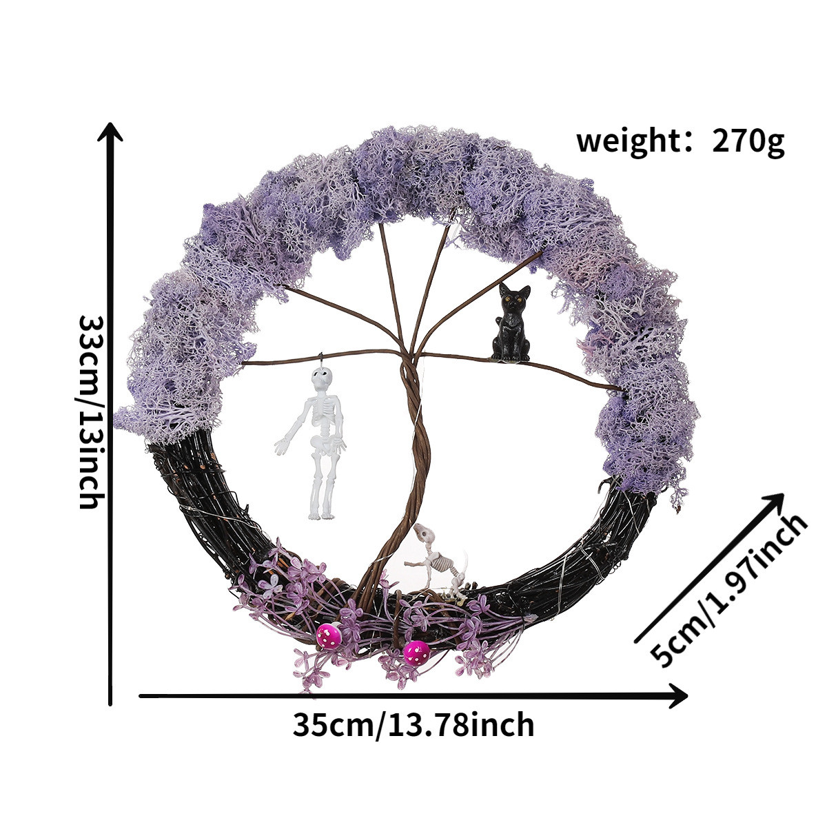 纵鸿万圣节枯枝藤圈花环花圈装饰枯枝骷髅猫咪节日门挂装饰