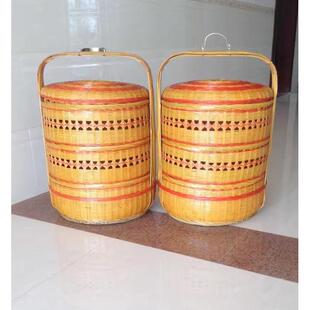 结婚篮子的箩筐提亲订婚层竹烧香用金色竹篮闽南结婚喜宴传统竹篓