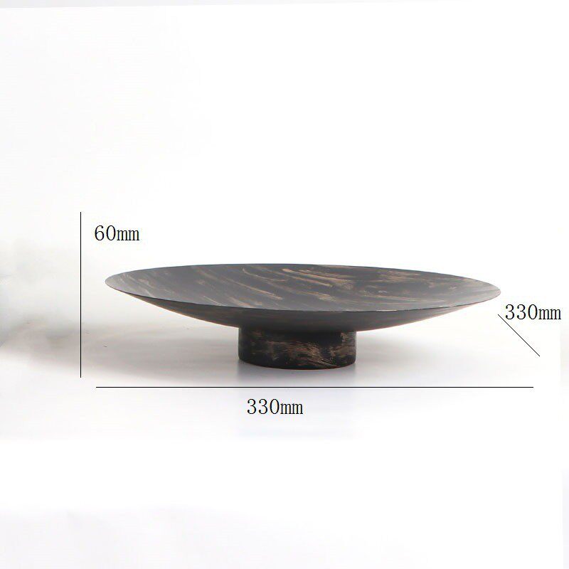 新中式铁艺斗笠花器金属黑色干花盆插花托盘茶室酒店大堂软装饰品