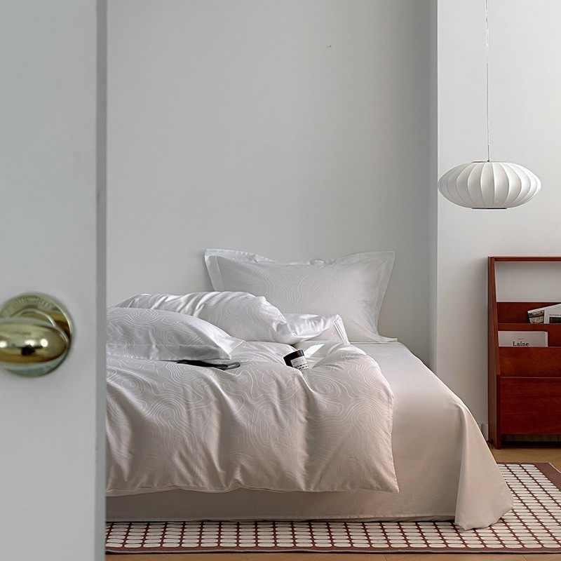 酒店民宿四件套设计师款全棉刺绣纯白色床布草贡缎品批发