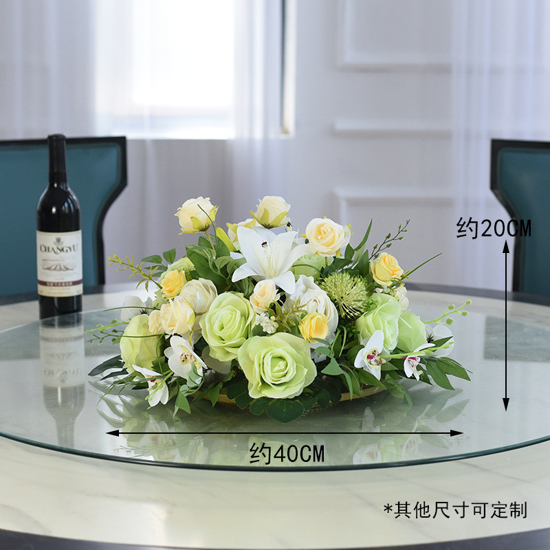 摆件圆桌间宴会酒店餐桌转盘真花中桌面餐厅装饰花摆花假花花艺