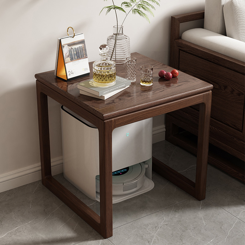 扫地机器人置物架收纳柜适用云鲸科沃斯石头边几方几全实木带轮