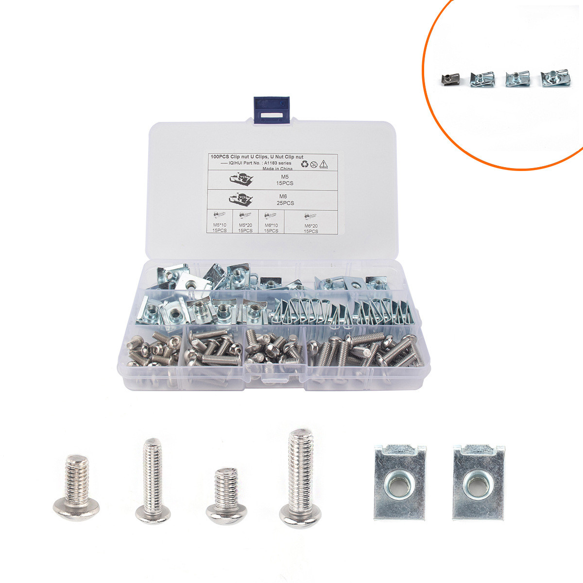 100只板簧b型簧片螺母组合装螺母摩托车簧片螺母夹板螺母