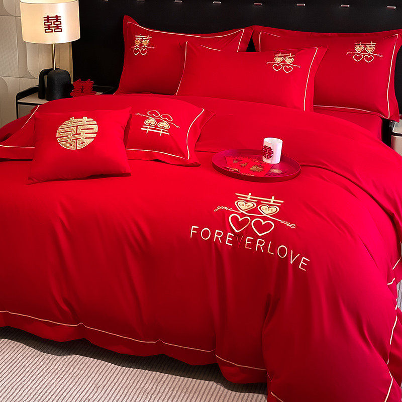 高档婚庆床上用品四件套婚房喜被床单被罩结婚陪嫁大红色婚礼被套,床上用品,床品套件/四件套/多件套,淘宝优惠券,粉丝福利购,淘宝优惠卷