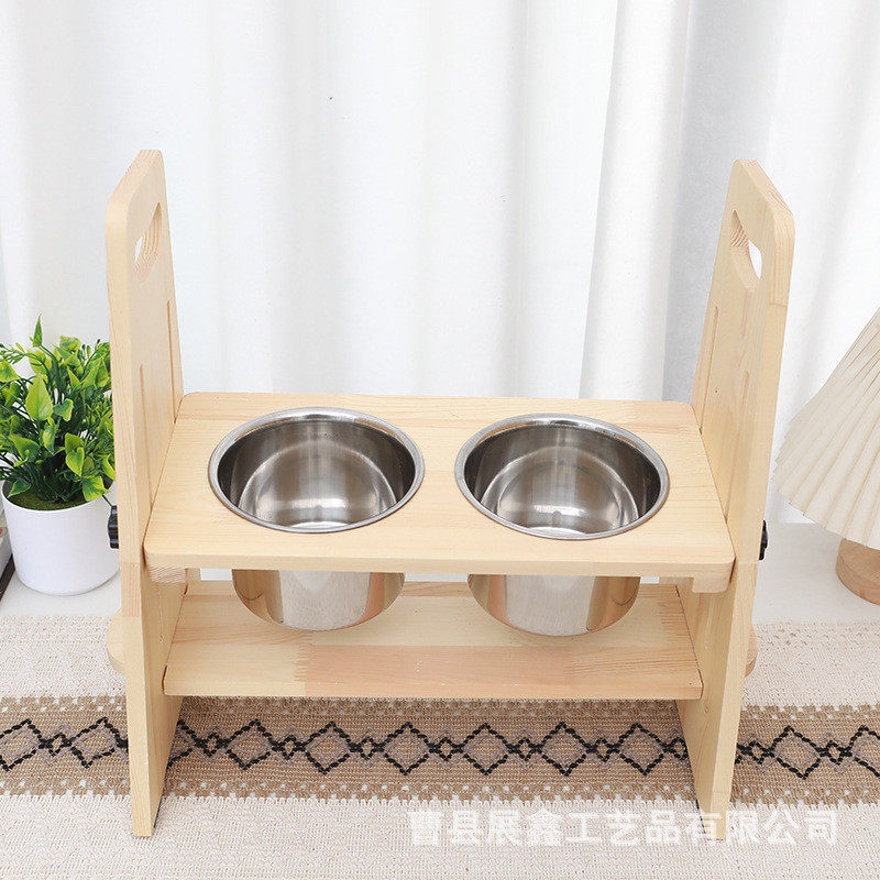 木制喂食架狗猫碗木架实木宠物碗猫咪狗狗食盆进食木质架喂食器