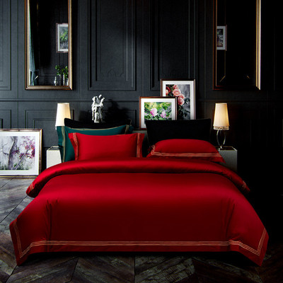 100支埃及长绒棉四件套深灰色高档床上用品被套纯色酒店简欧