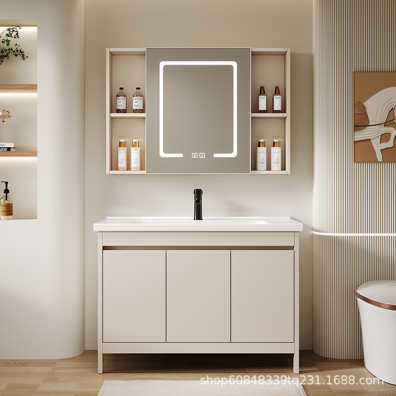 太空铝浴室柜组合一体洗脸盆卫生间阳台洗手池落地式陶瓷洗手盆柜