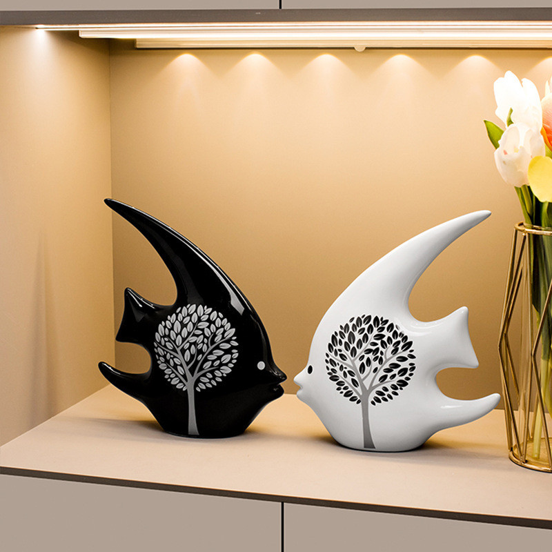 热销现代简约陶瓷摆件家居饰品酒柜电视柜装饰品创意桌面客厅鱼摆