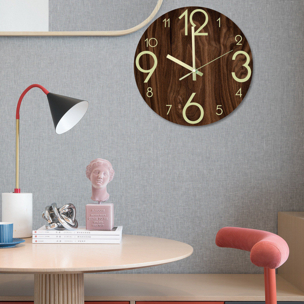 CC144夜光挂钟数字指针客厅卧室发绿光钟表静音机芯装饰墙贴