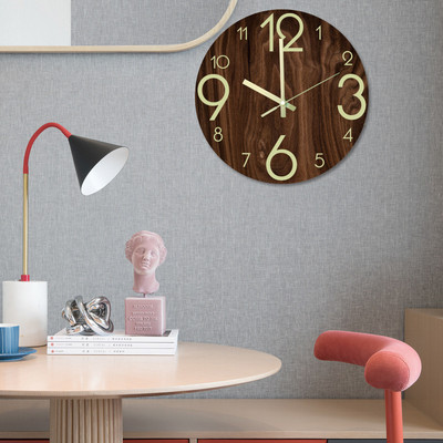 CC144夜光挂钟数字指针客厅卧室发绿光钟表静音机芯装饰墙贴