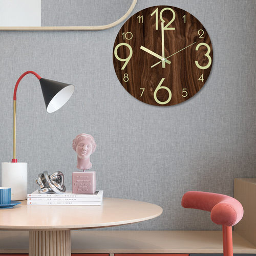 CC144夜光挂钟数字指针客厅卧室发绿光钟表静音机芯装饰墙贴