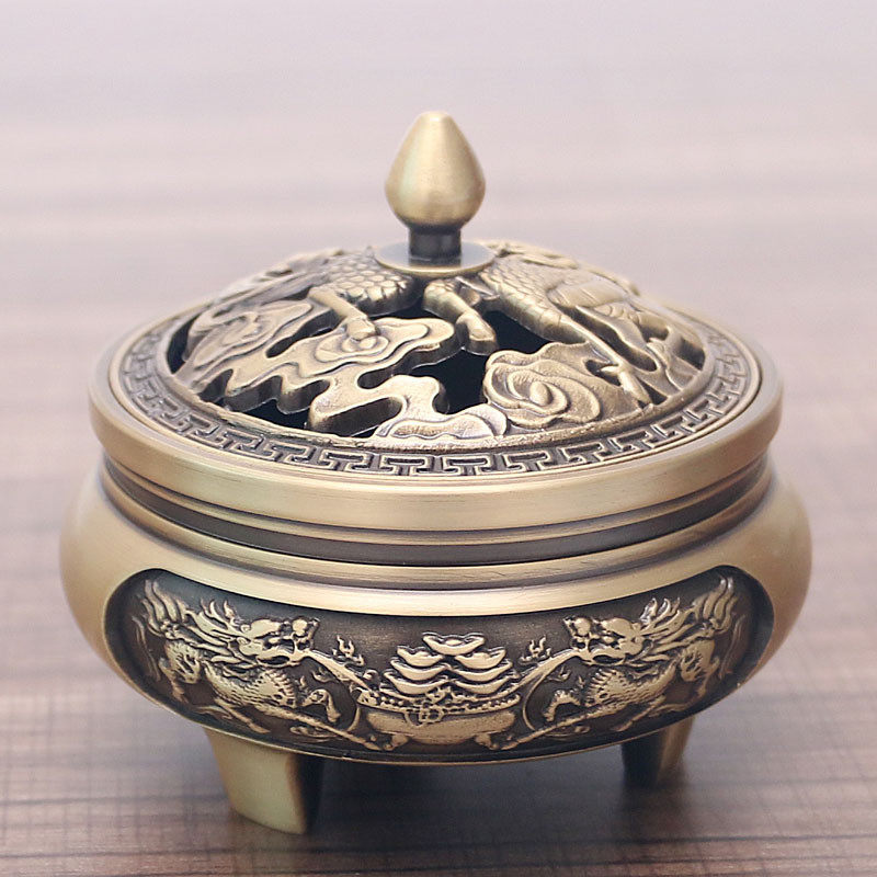 大号三雕花足麒麟铜香炉仿古创意茶道檀香炉家用室内吉祥香炉摆件