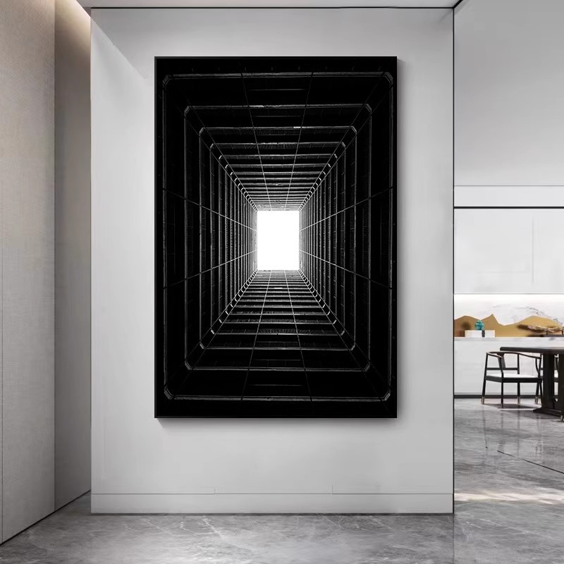 现代简约黑样板房工业风壁画玄关走廊过道装饰画白灰餐厅艺术壁画图片