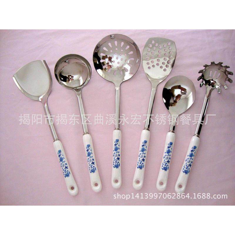 不锈钢锅铲汤勺炒勺陶瓷手柄烹饪全套厨具防烫易清洗厂家