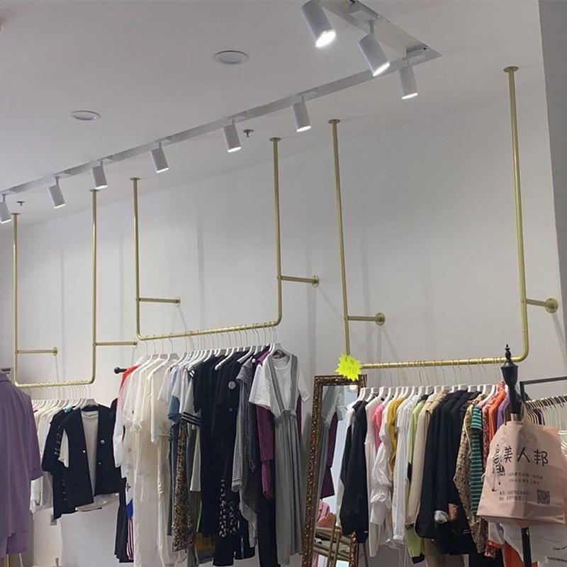 服装店展示架货架铁艺侧挂金色上墙吊顶陈列架u悬挂衣架女装吊架