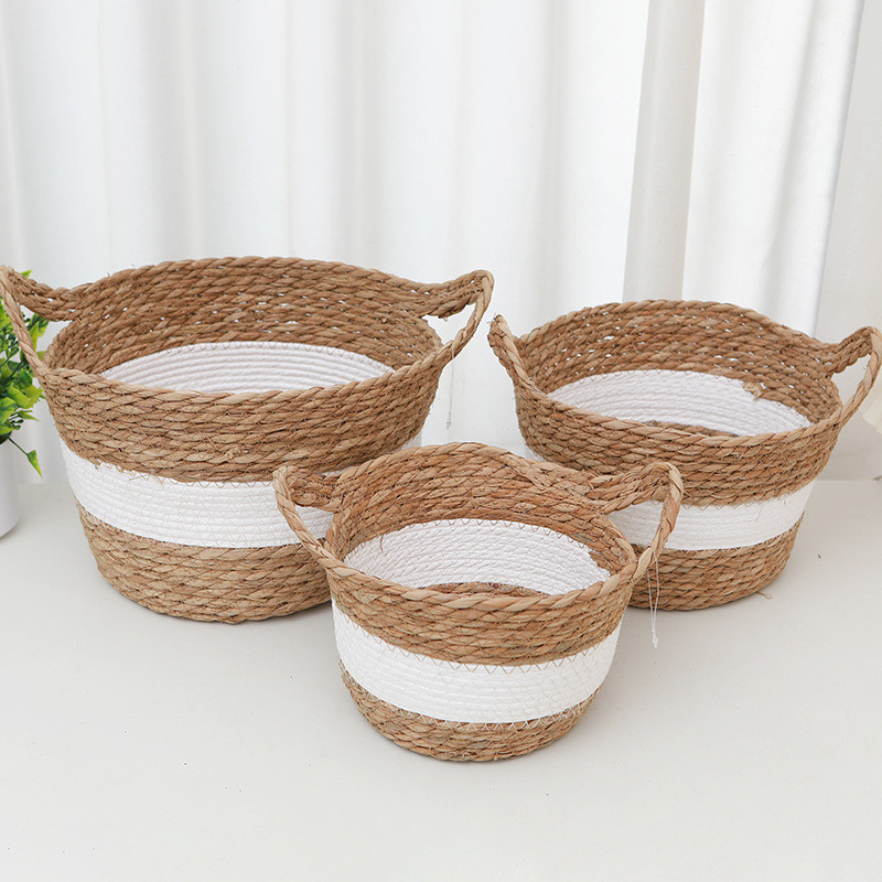 手工编织室内外杂物收纳篮客厅装饰落地盆栽绿植花篮花盆编织海草