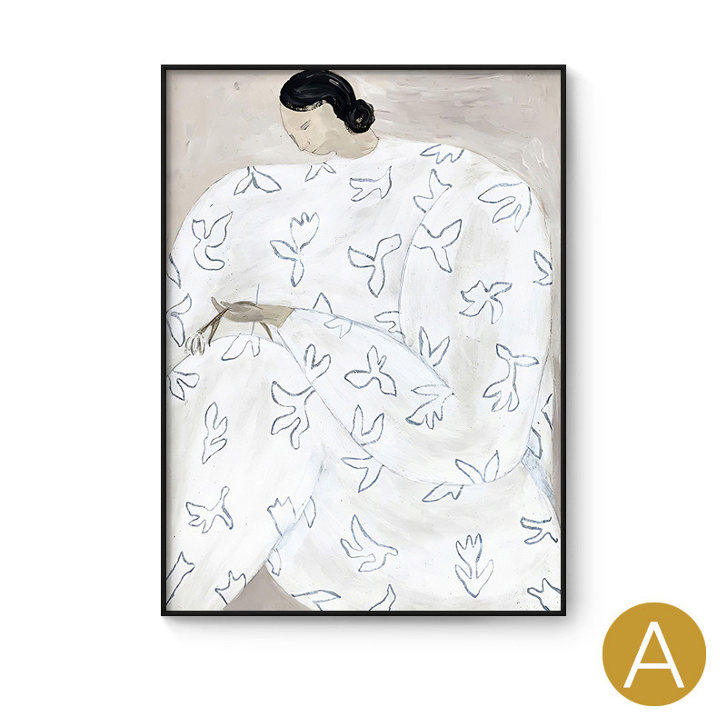 黑白壁画人物装饰画办公工作室背景墙画小众艺术客厅挂画大幅抽象