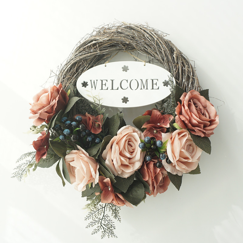 欧式墙花环假花门饰仿真玫瑰挂北欧清新庭院装饰厂家直销