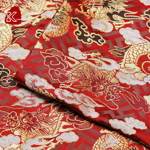 织锦缎西阵织织金布金襕织物日系和风儿童拜年服布料出口龙