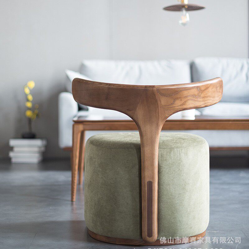 北欧现代设计师创意实木背靠布艺休闲椅坐凳换鞋凳小椅白蜡木躺椅