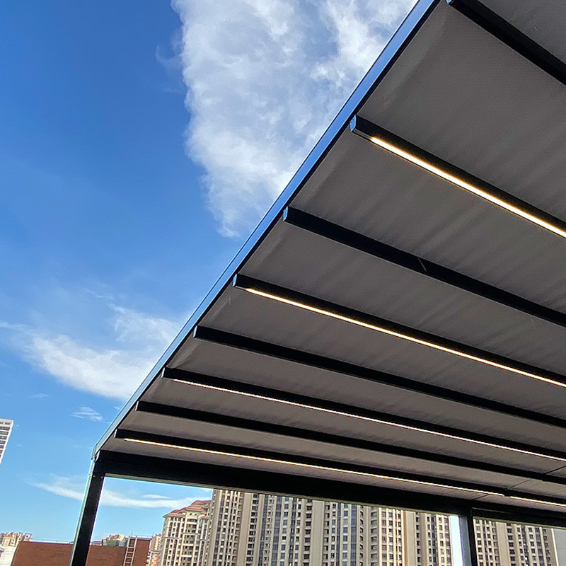 户外电动折叠天幕伸缩天幕阳台屋顶隔热遮阳棚铝合金雨棚外贸