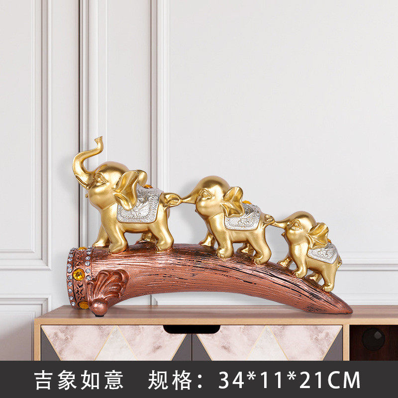 欧式轻奢象三连摆件桌面酒柜玄关客厅家居装饰品树脂工艺品批发