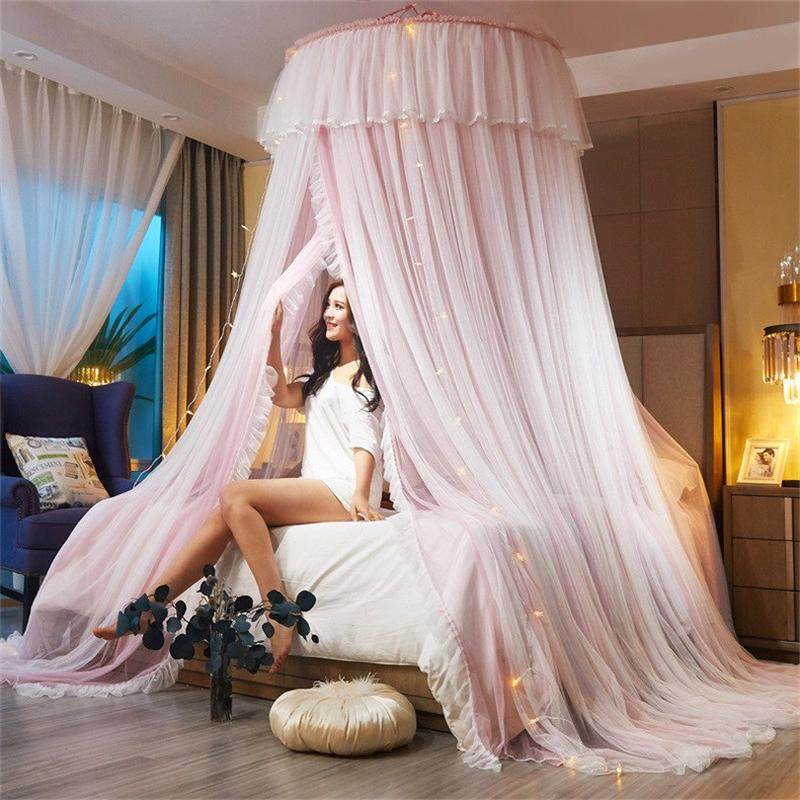 dtp9吊顶蚊帐超柔加密双层批发防尘遮光加厚免安装蕾丝公主风单门