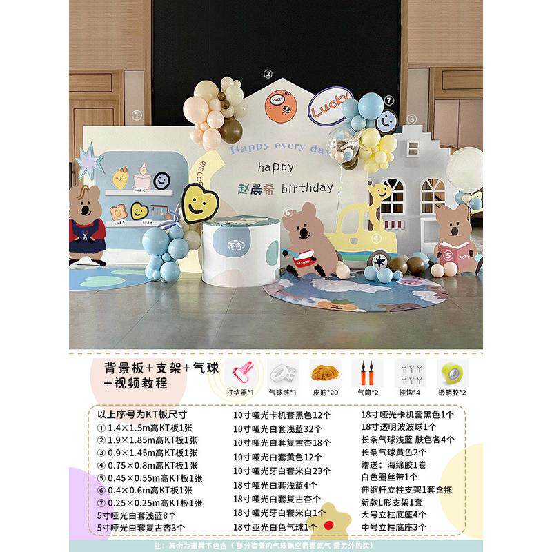 kt板面包勺子君插画兔宝宝周岁生日布置背景墙装饰网红男女宝气球