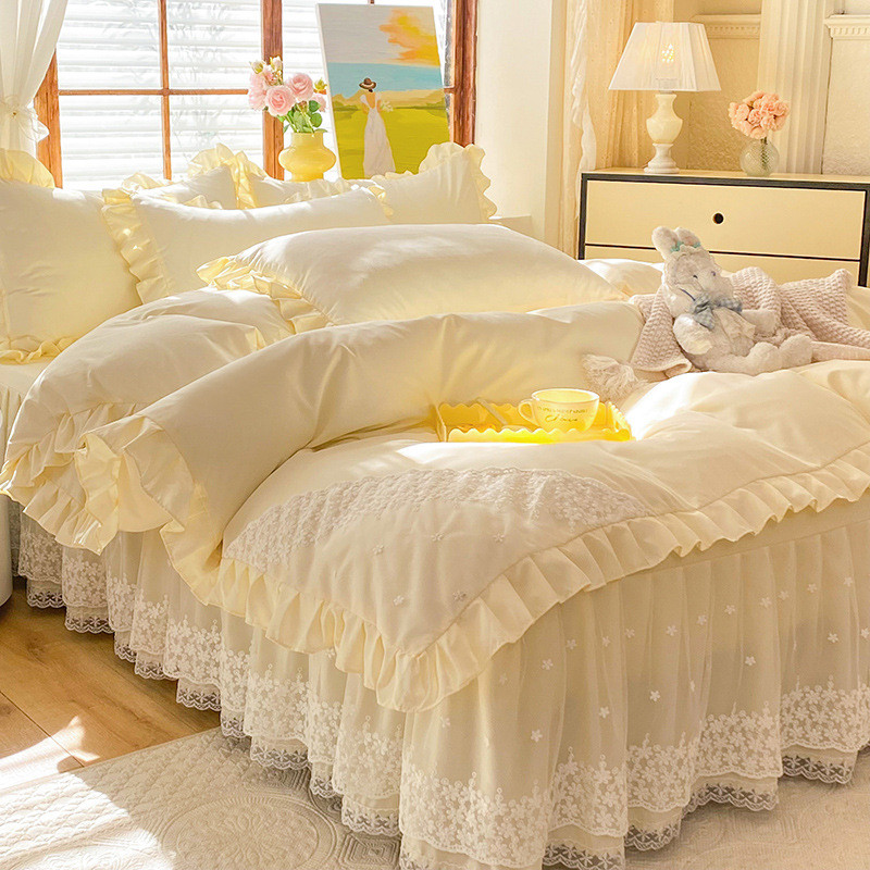韩式蕾丝床裙款花边四件套公主风春夏季少女床上用品床罩床单床裙