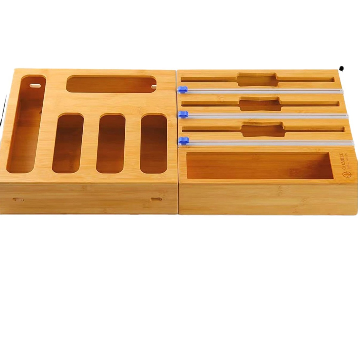 竹制保鲜膜分配器盒食品保鲜袋切割厨房抽屉收纳盒简约抽拉式木盒