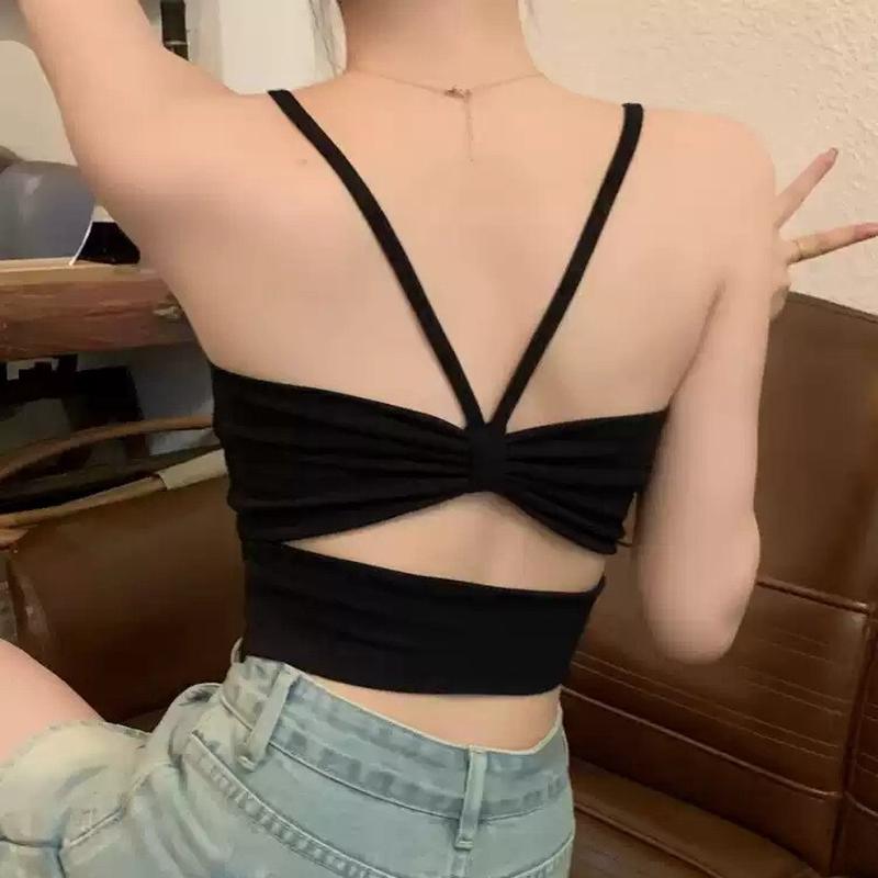 爆款甜辣妹性感露背小吊带美背背心带胸垫固定杯裹胸打底抹胸上衣