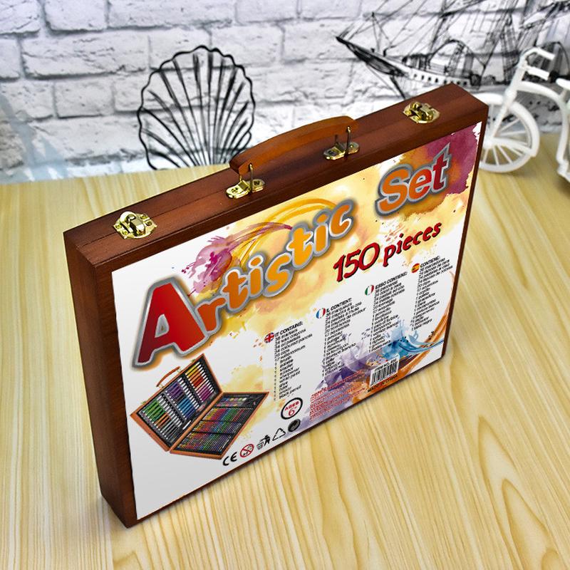 创意150件套木盒水彩笔儿童美术绘画彩笔蜡笔绘画套装组合文具