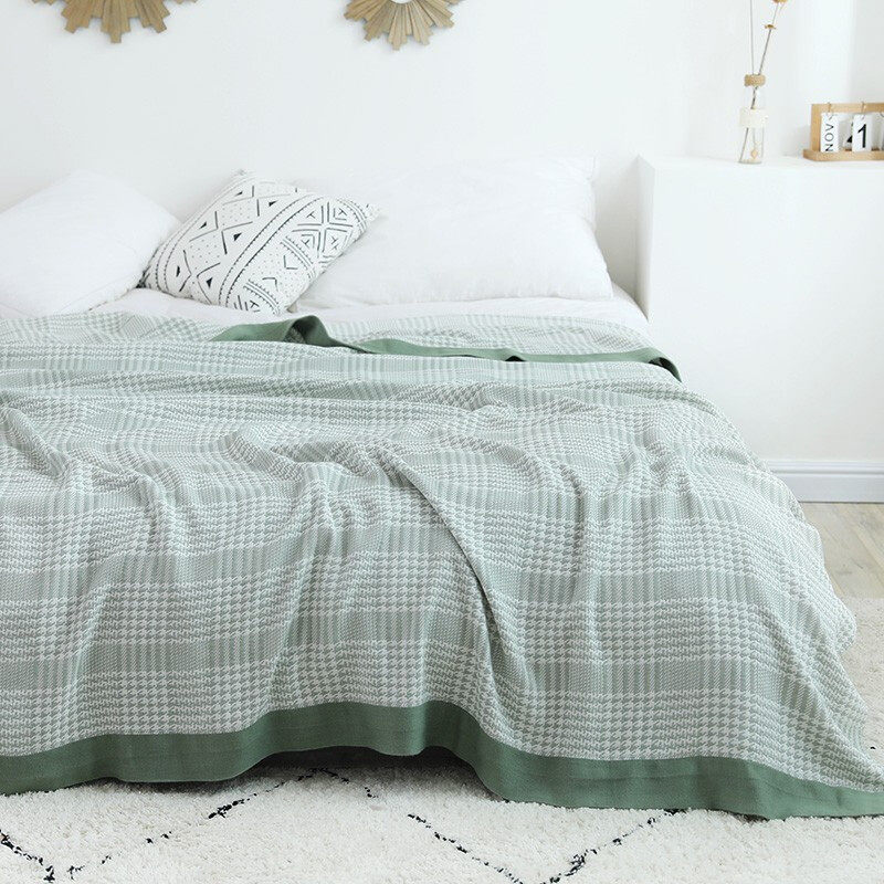 热销沐凡毛巾被加厚柔软透气毛巾被毯单双人简约格子家纺毯子学生