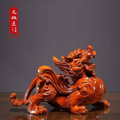花梨木雕貔貅摆件实木质貔貅一对大号家居办公室玄关装饰摆设礼品