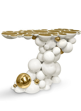 意式BOCADOLOBO玄关台不锈钢艺术装饰条案白色靠墙玄关桌轻奢家具