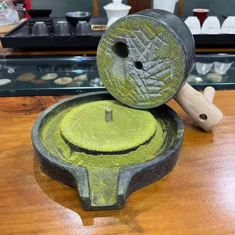 天然青石茶磨手工抹茶石磨宋代点茶小石磨磨盘磨具碾磨茶器
